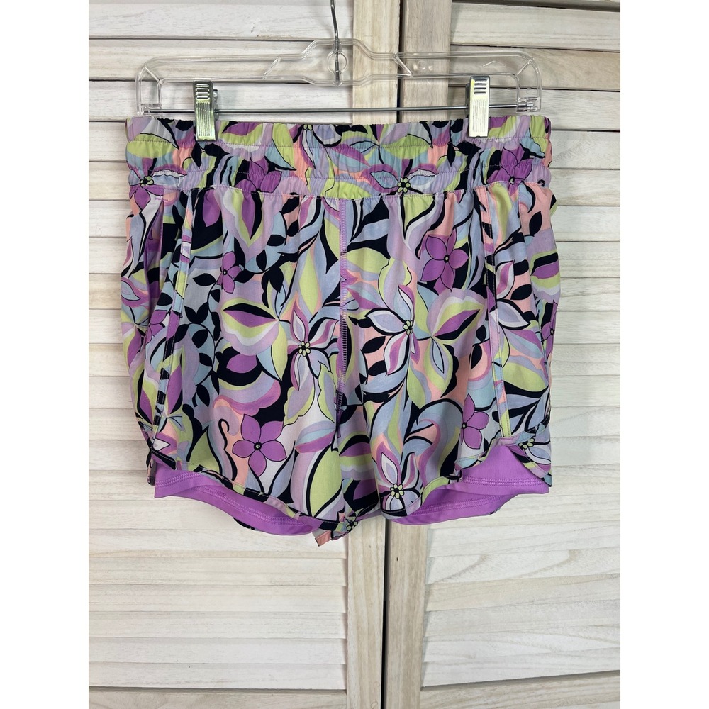 Avia Womens Floral 2-in-1 Running Shorts Purple Lined Gym Sporty Size M 8-10